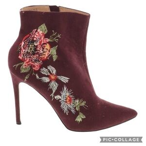 Bebe Burgundy Red Floral Embroidery Size 10 Point Toe Heel Booties